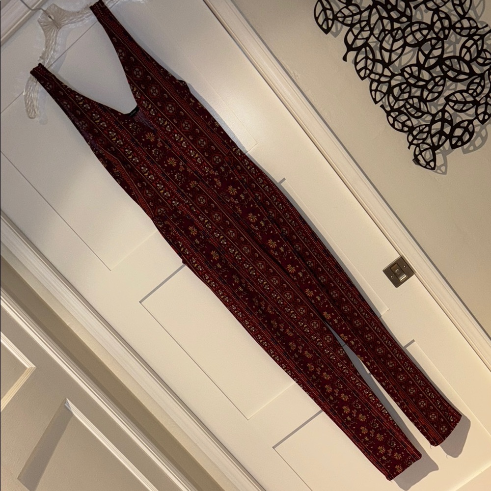 Women's Burgundy Patterned Jumpsuit